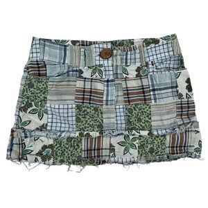 Zinc Patchwork Cotton Mini‎ Skirt Plaid Floral Y2K Boho Women's 5 Festival Fairy